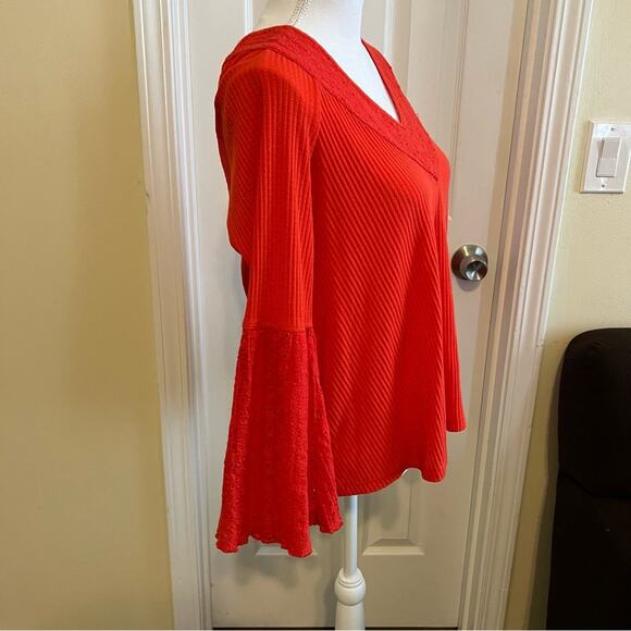 Free People Parisian Nights Flared Sleeve Blouse Red Orange Size Small - Picture 3 of 10